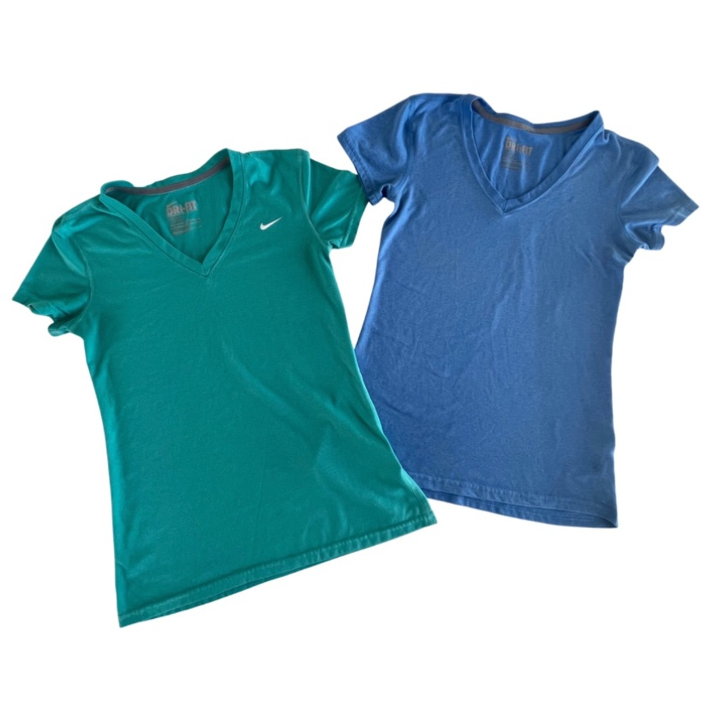 Nike Dri-Fit V-Neck Shirt Bundle Shortsleeve Teal Blue Women's Size XS